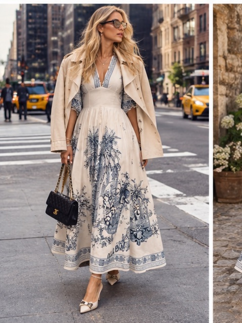 Alemais Cream Maxi Dress with Navy Print